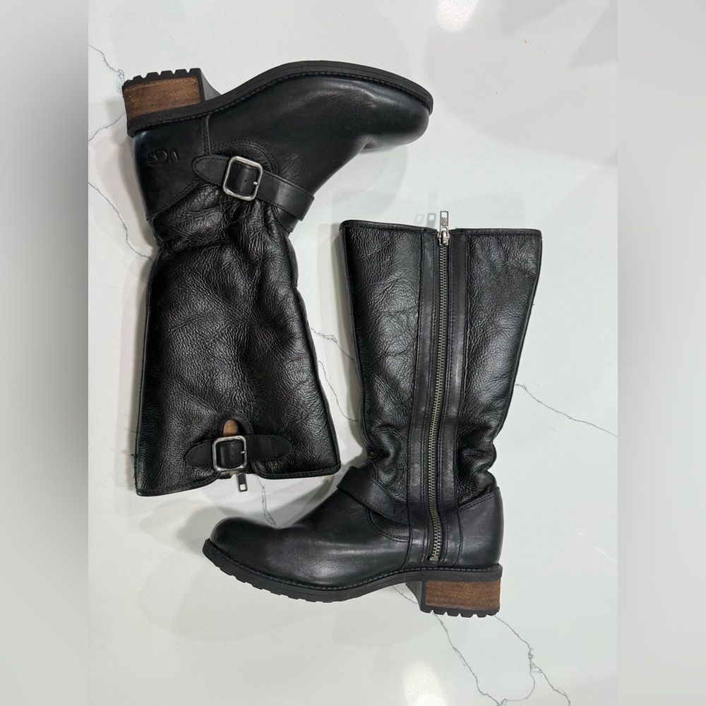 UGG Black and Tan Leather Boots
